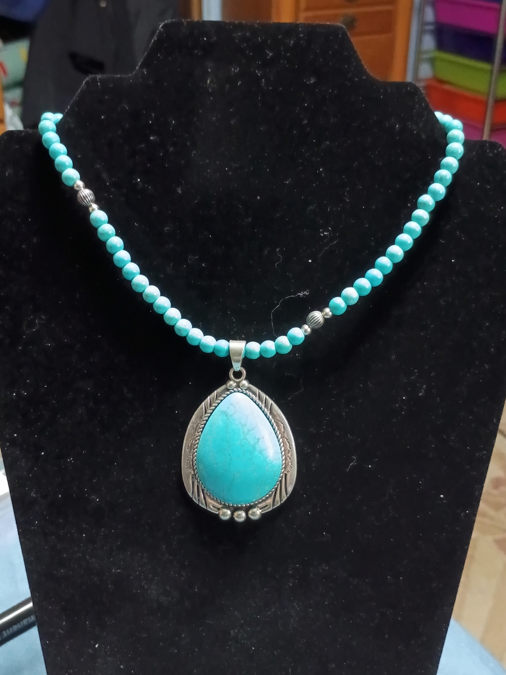 paparazzi Turquoise Beaded Teardrop Pendant Necklace